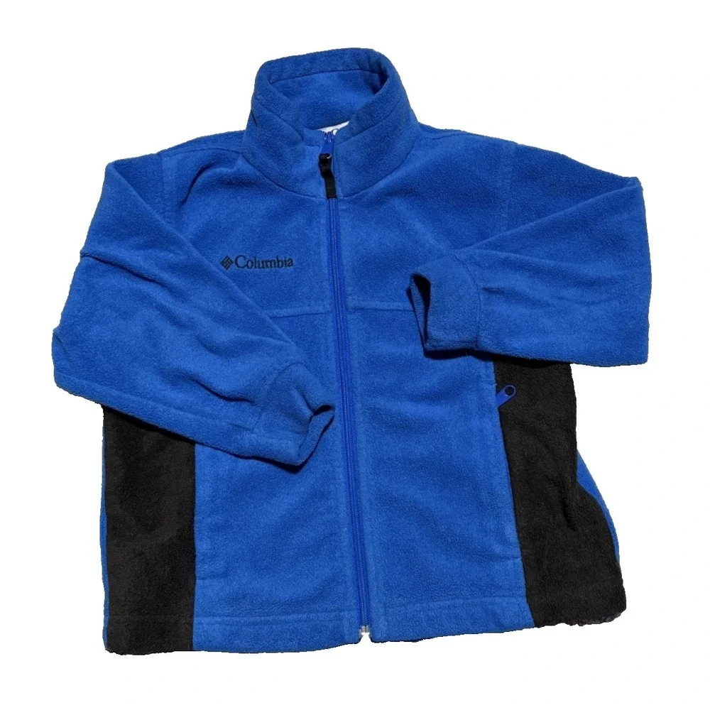 Columbia Jacket Sweatshirt Boys Size 4/5 Black Blue Fleece Full Zip
